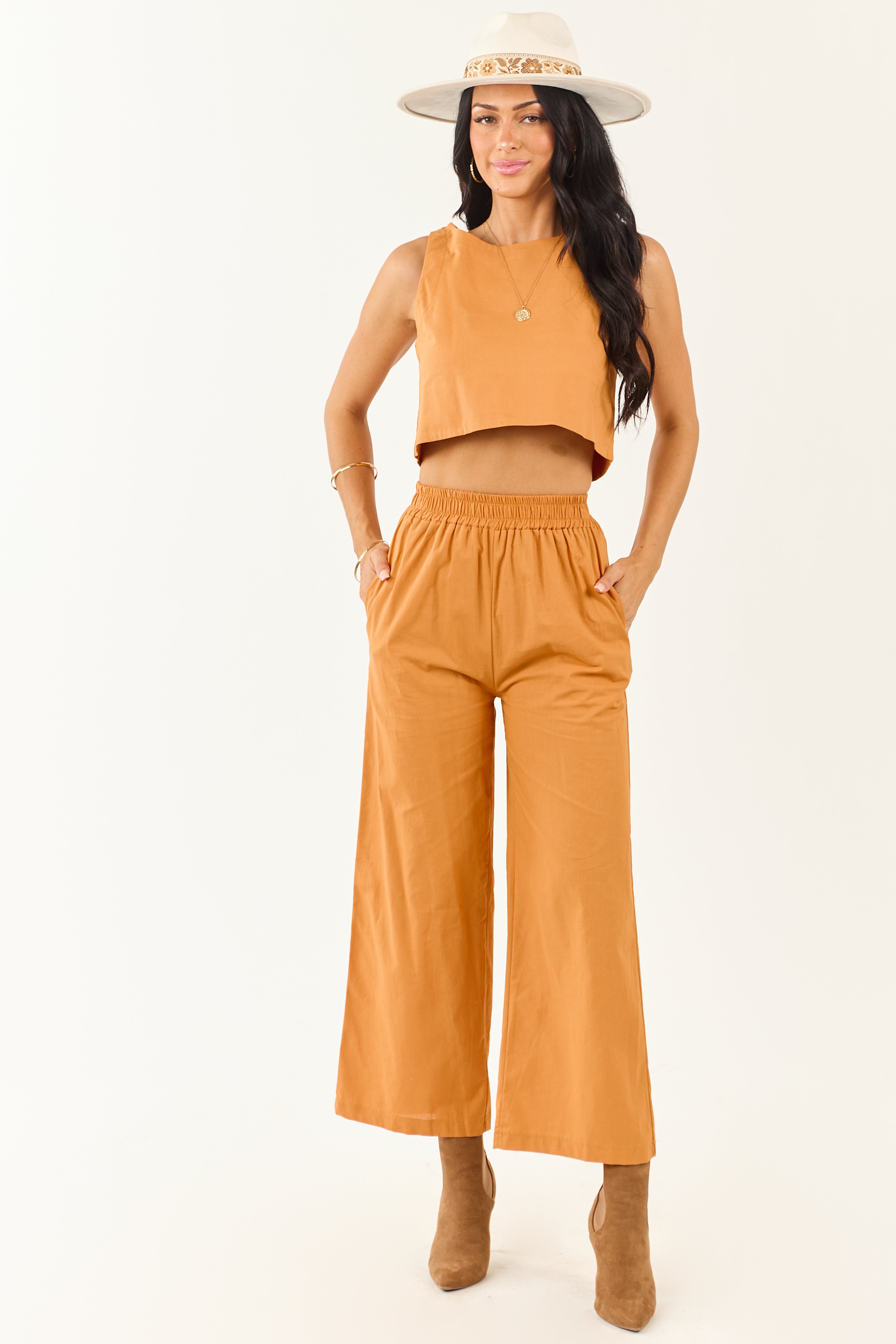 Mango Cropped Tank Top and Wide Leg Pants Set