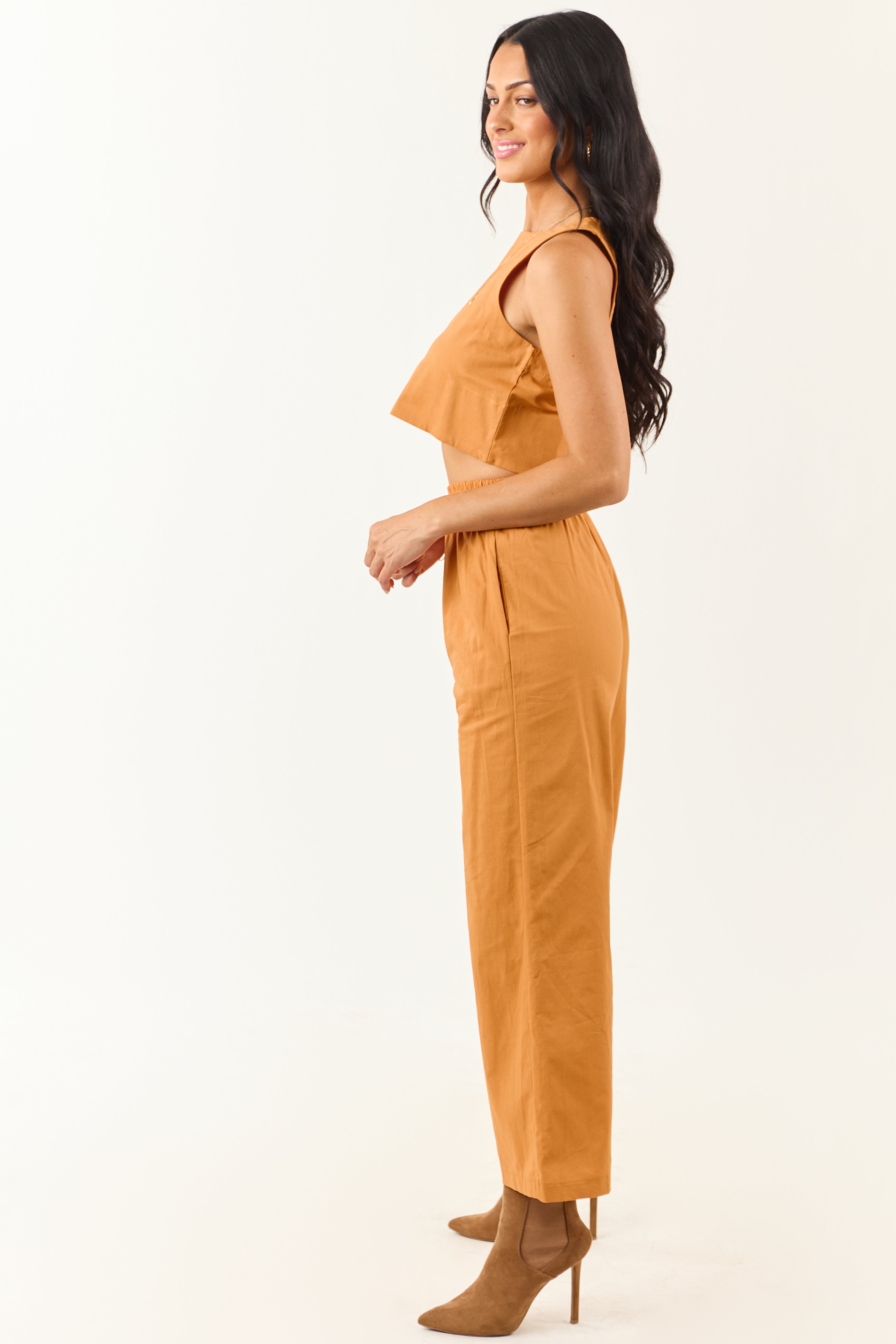 Mango Cropped Tank Top and Wide Leg Pants Set