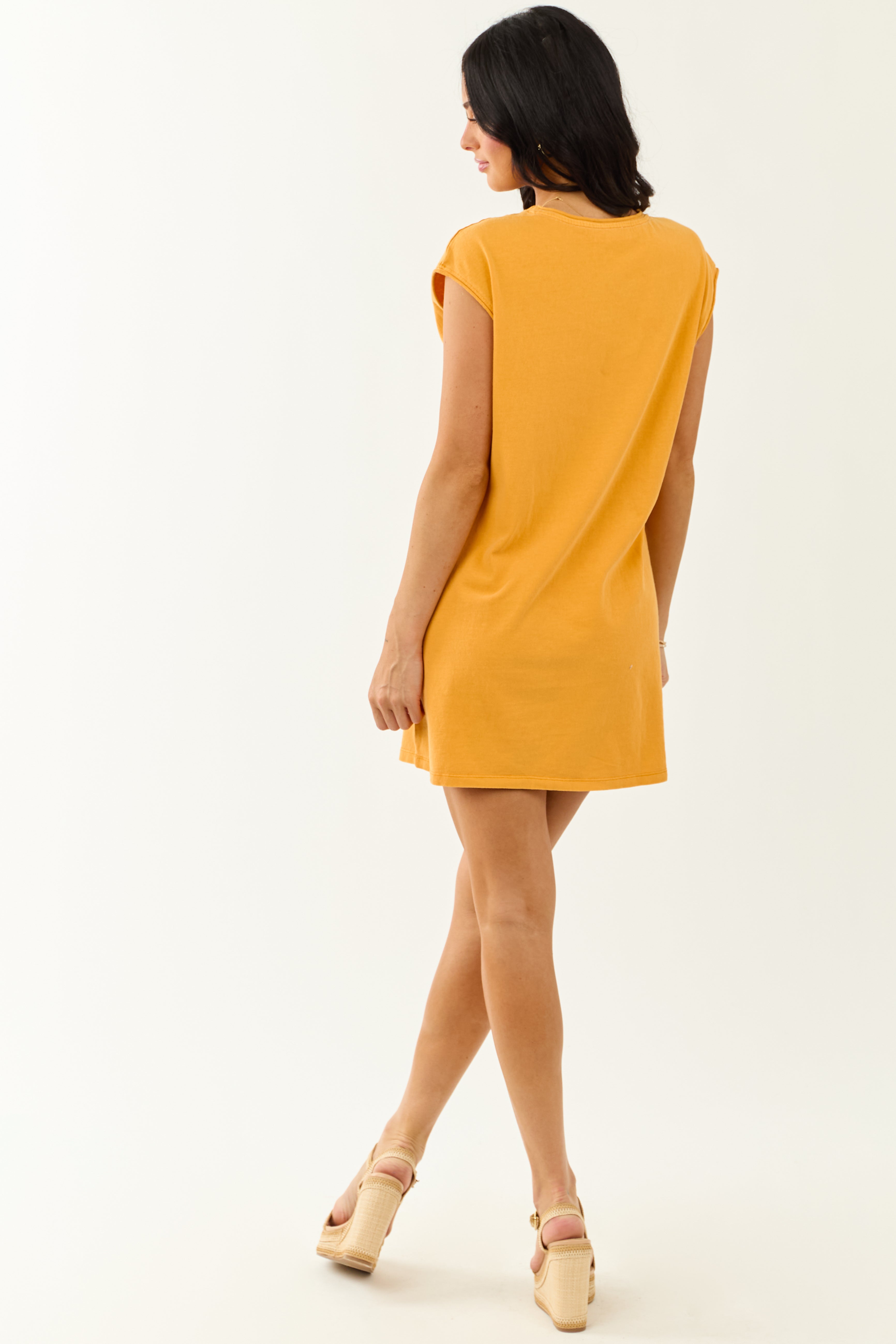 Marigold Crew Neck Cotton Mini Tee Shirt Dress