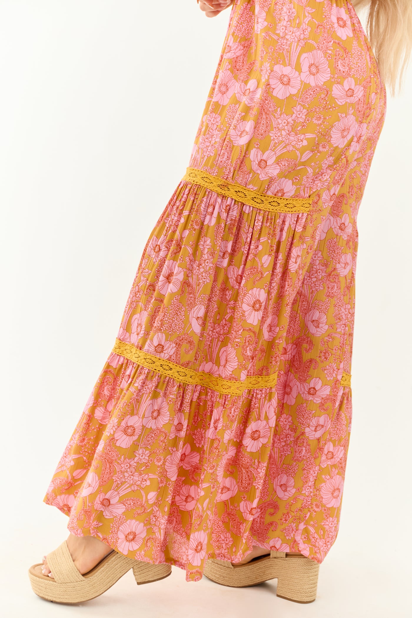 Marigold Floral Print Wide Leg Strapless Jumpsuit