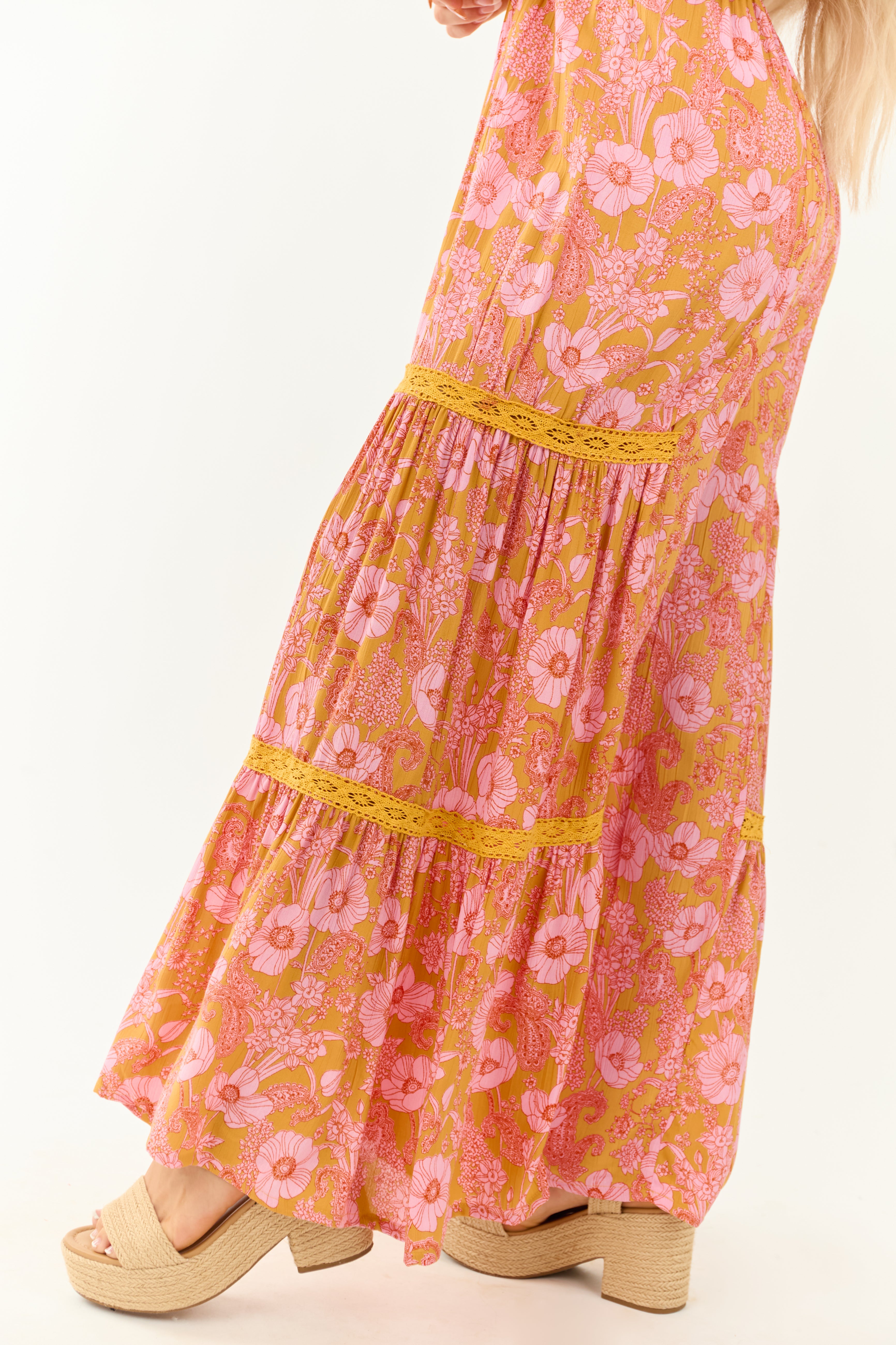 Marigold Floral Print Wide Leg Strapless Jumpsuit