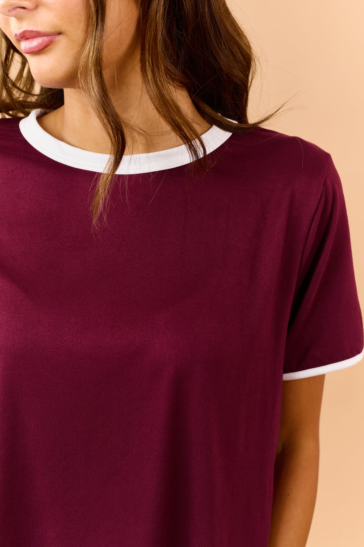 Maroon Contrast Trim Knit Top and Skort Set