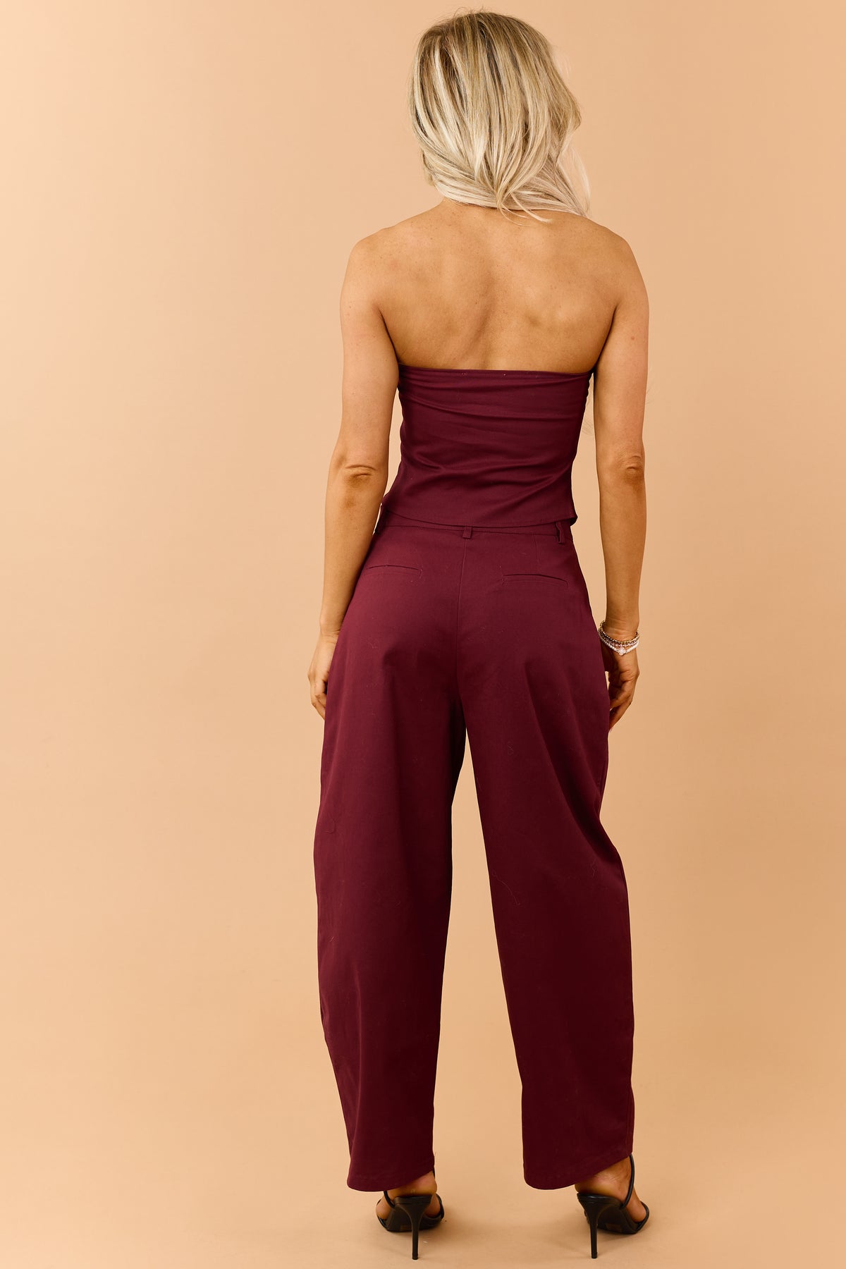 Maroon Corset Strapless Top and Barrel Pants Set