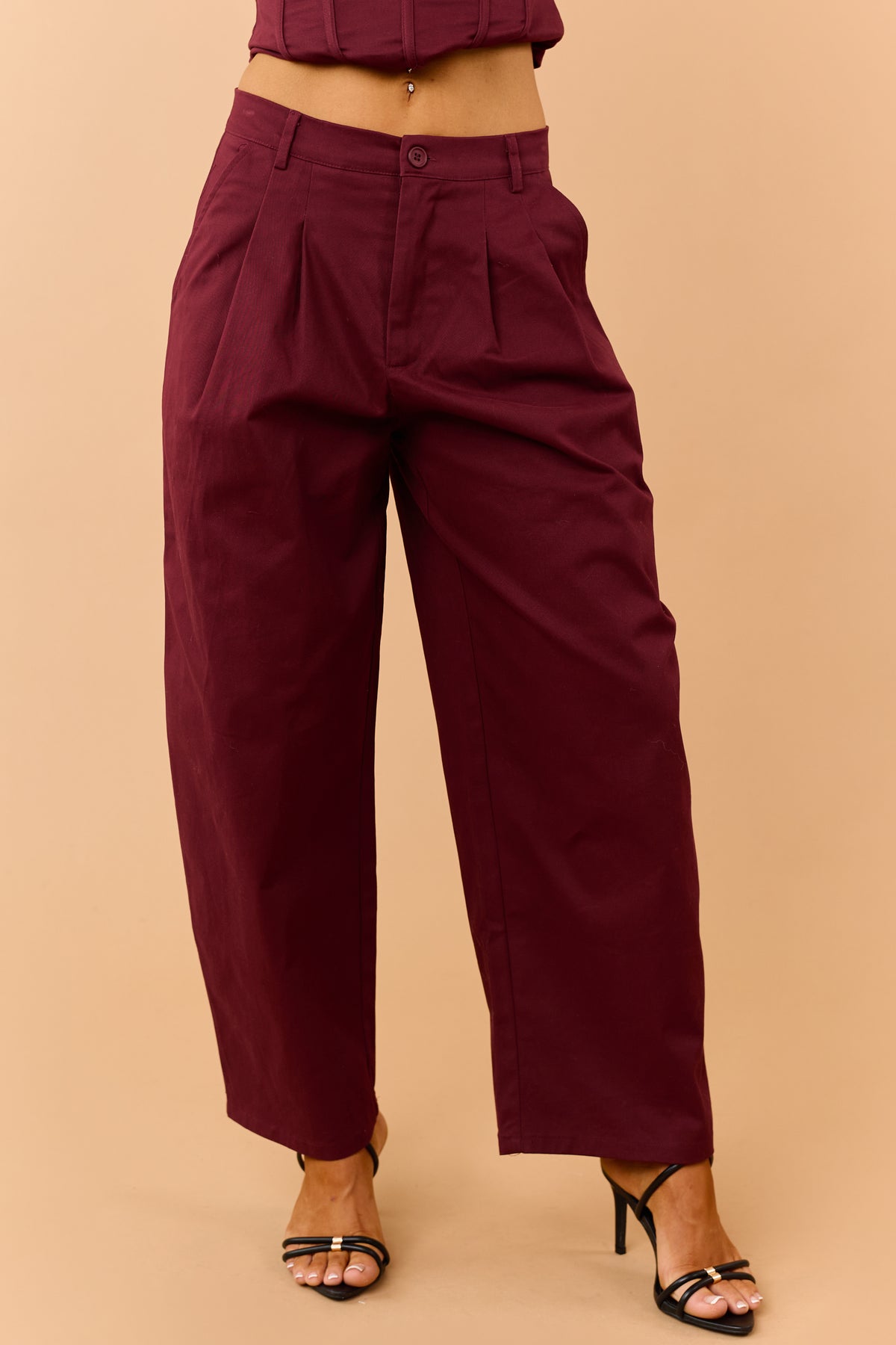 Maroon Corset Strapless Top and Barrel Pants Set