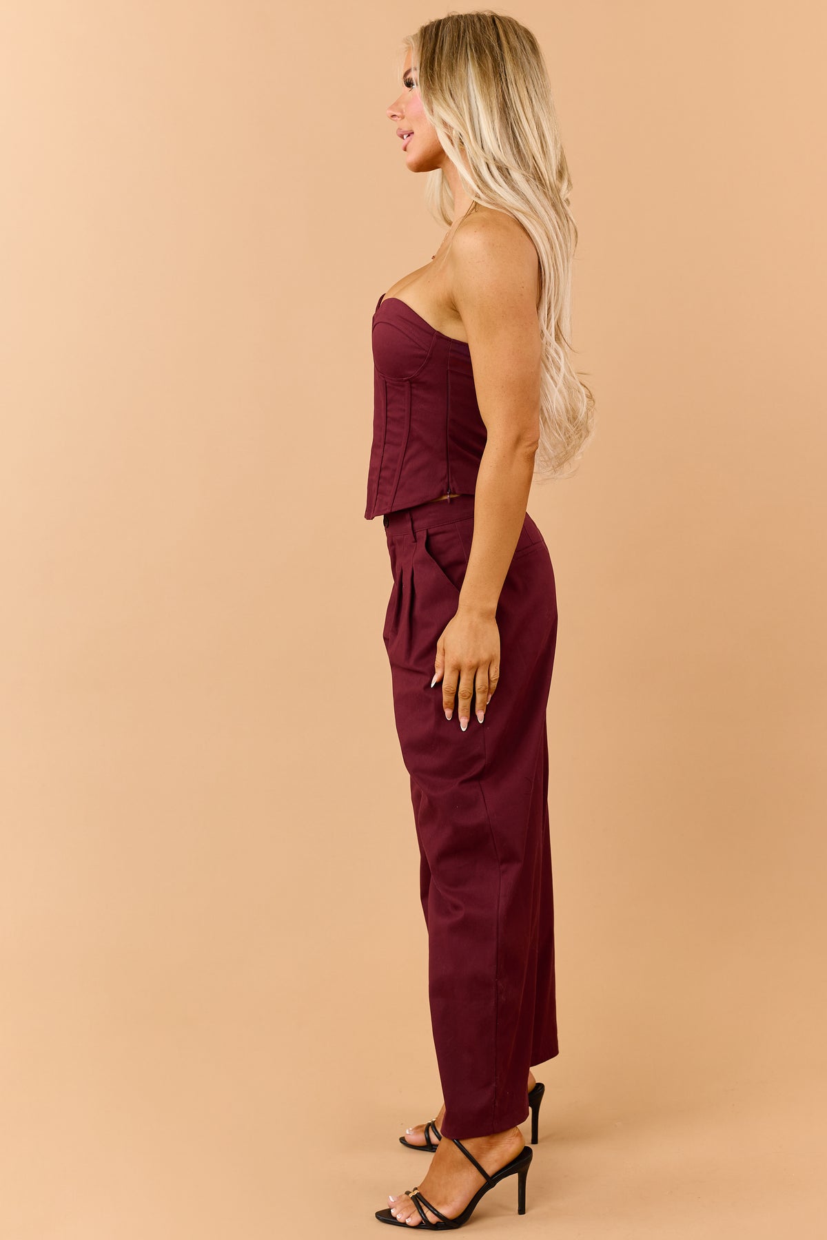 Maroon Corset Strapless Top and Barrel Pants Set