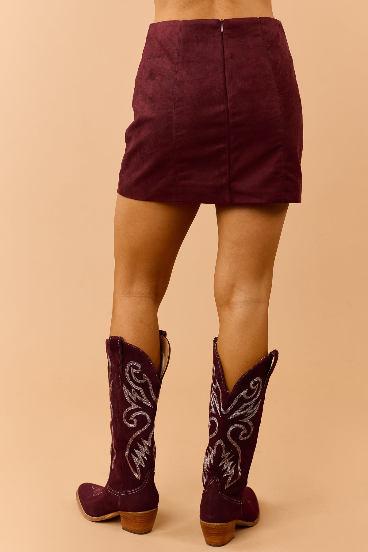 Maroon Faux Suede A-Line Mini Skirt