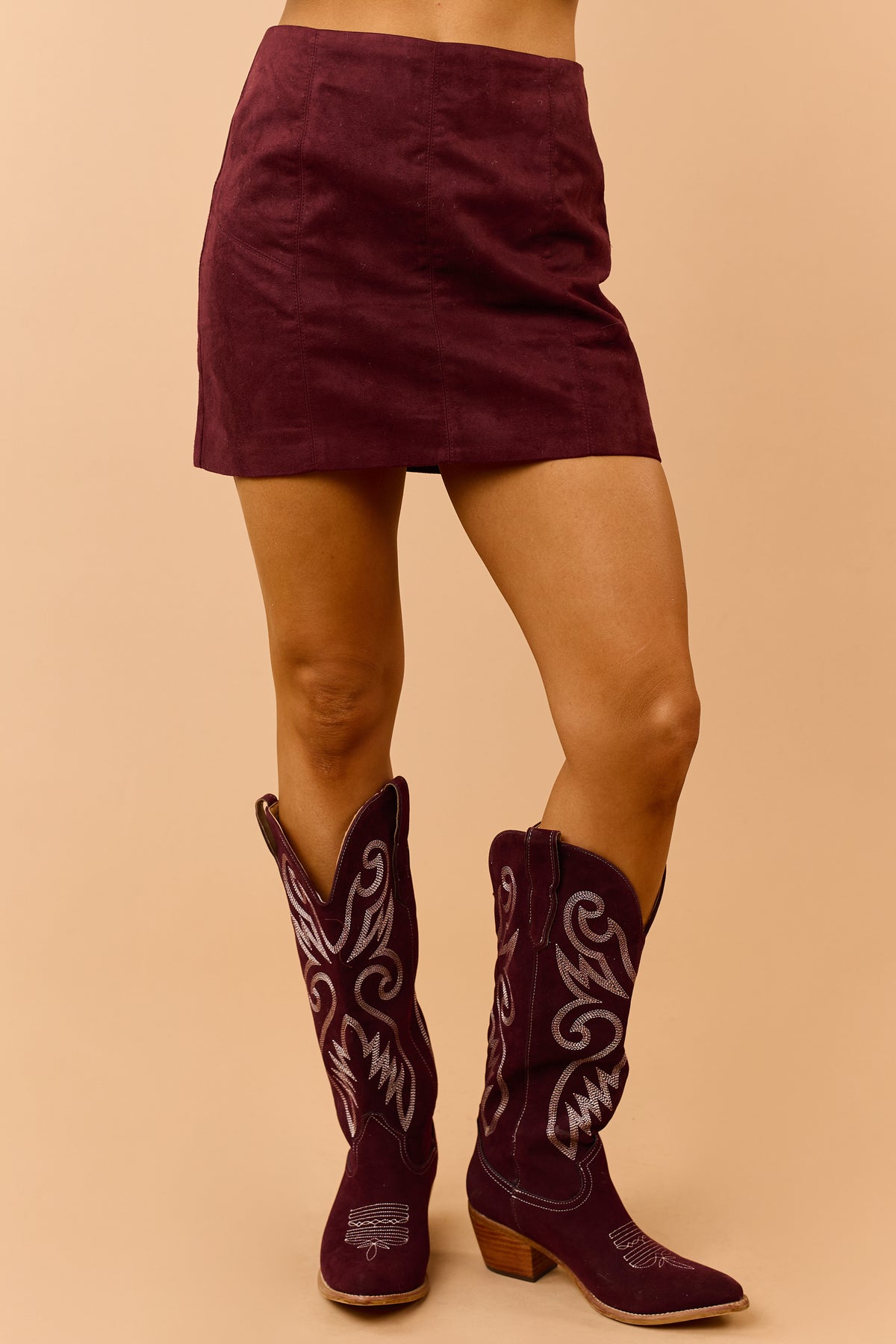 Maroon Faux Suede A-Line Mini Skirt