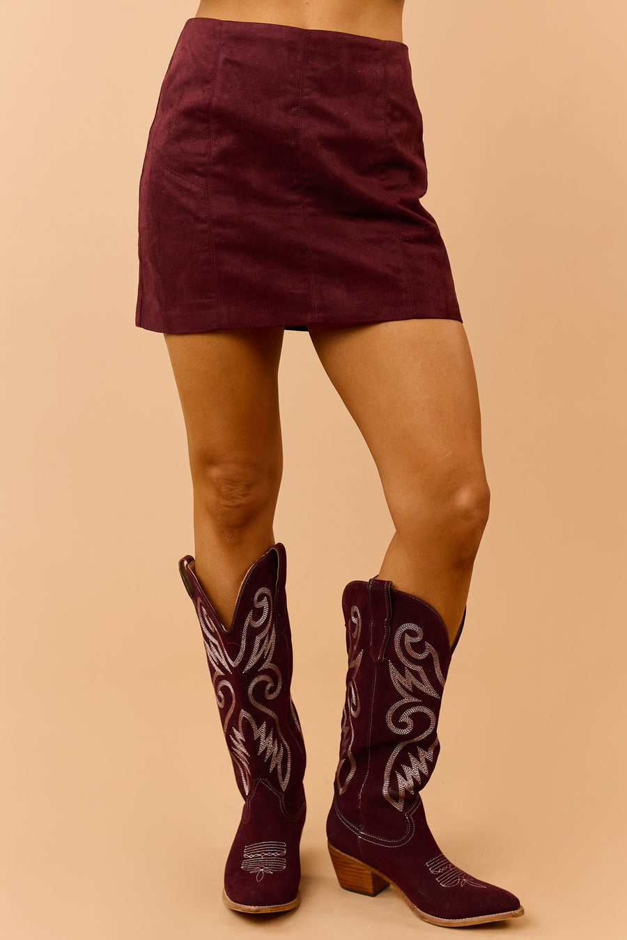 Maroon Faux Suede A-Line Mini Skirt