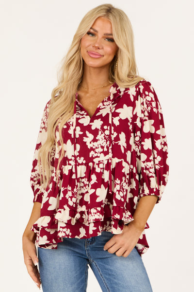 Maroon-Floral-Outline-Ruffle-
