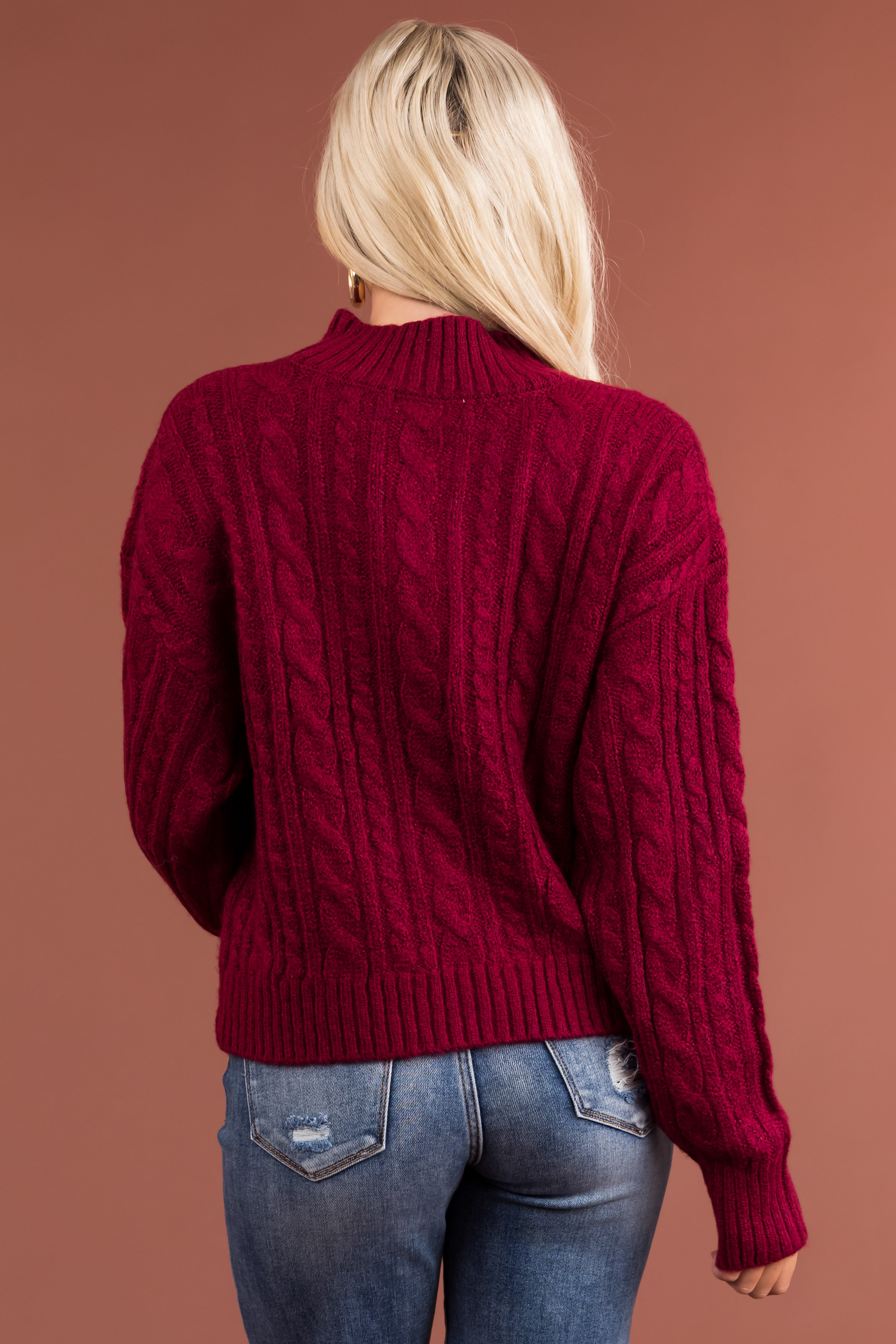 Burgundy cable deals knit jumper