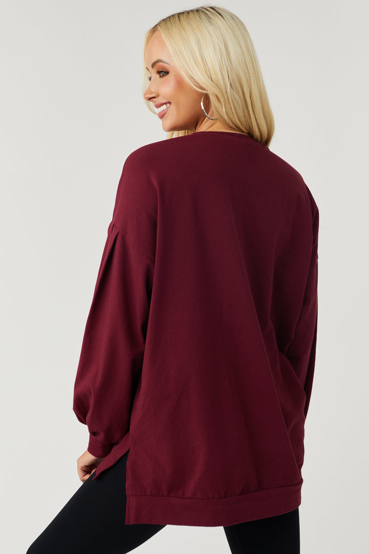 Maroon Long Sleeve Oversized 'Texas' Top