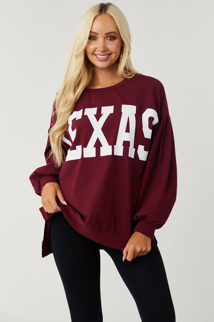 Maroon Long Sleeve Oversized 'Texas' Top