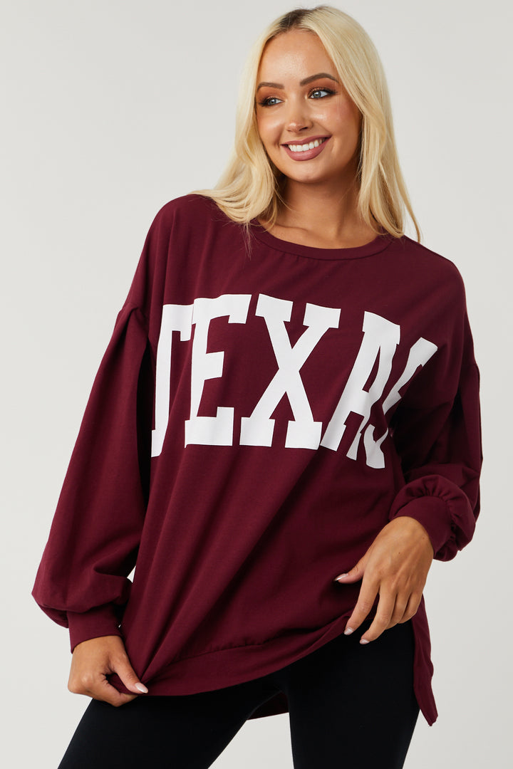 Maroon Long Sleeve Oversized 'Texas' Top