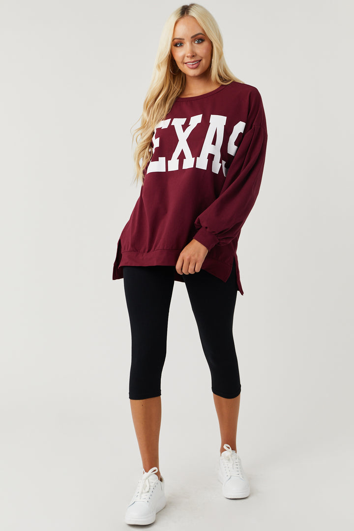 Maroon Long Sleeve Oversized 'Texas' Top