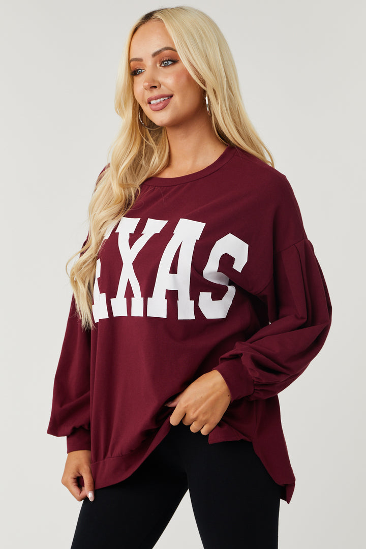Maroon Long Sleeve Oversized 'Texas' Top