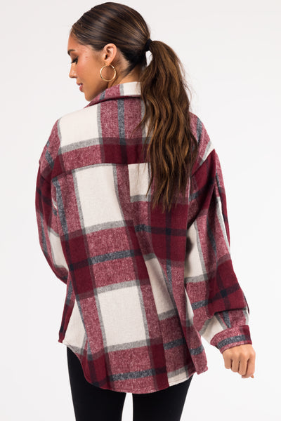 Maroon Plaid Soft Button Down Shacket
