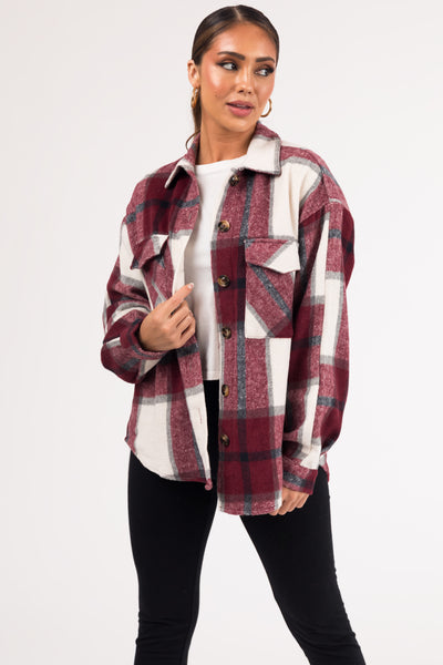 Maroon Plaid Soft Button Down Shacket