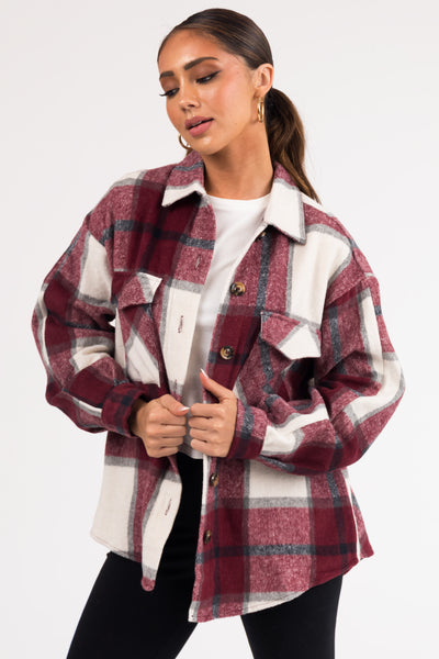Maroon Plaid Soft Button Down Shacket