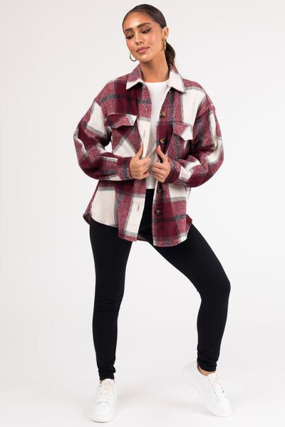 Maroon Plaid Soft Button Down Shacket