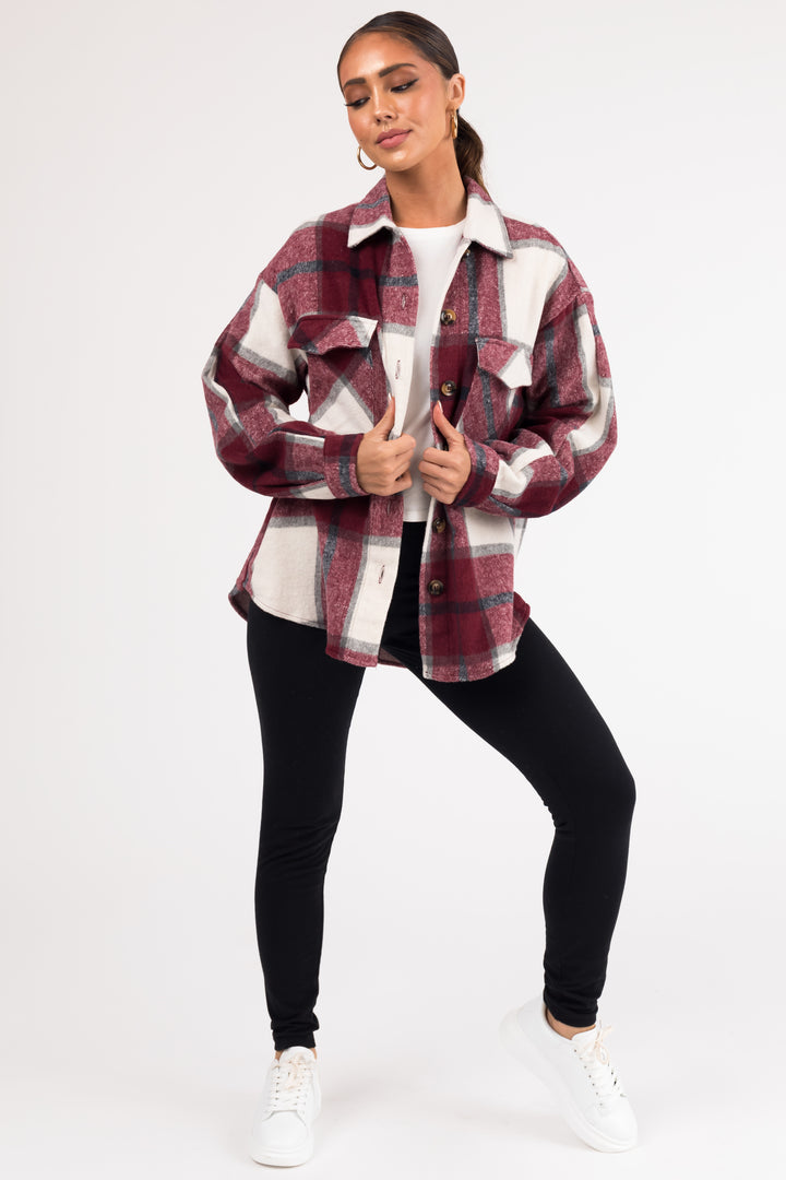 Maroon Plaid Soft Button Down Shacket