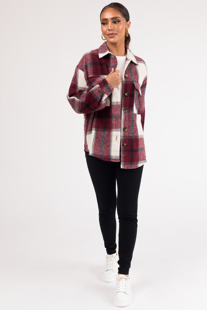 Maroon Plaid Soft Button Down Shacket