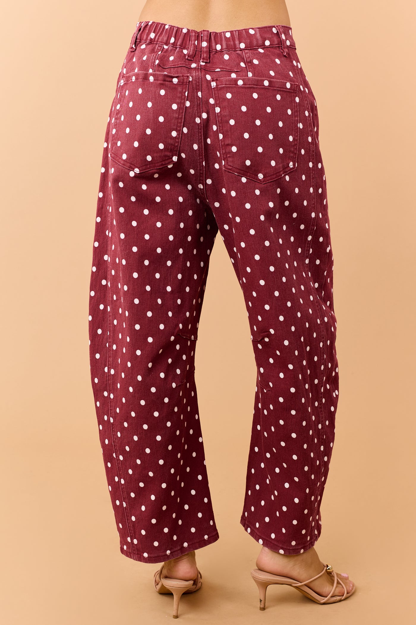 Maroon Polka Dot Stretchy Crop Barrel Jeans