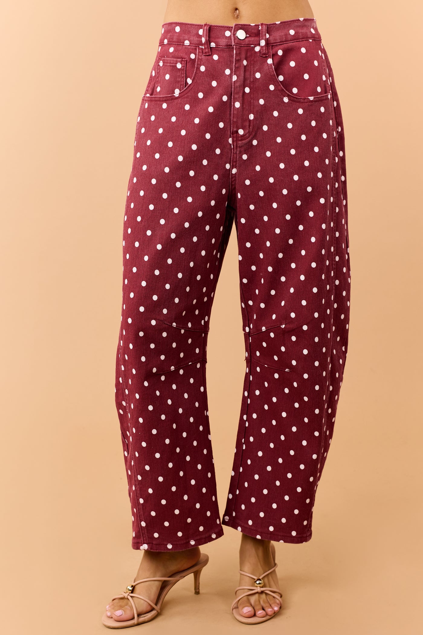 Maroon Polka Dot Stretchy Crop Barrel Jeans