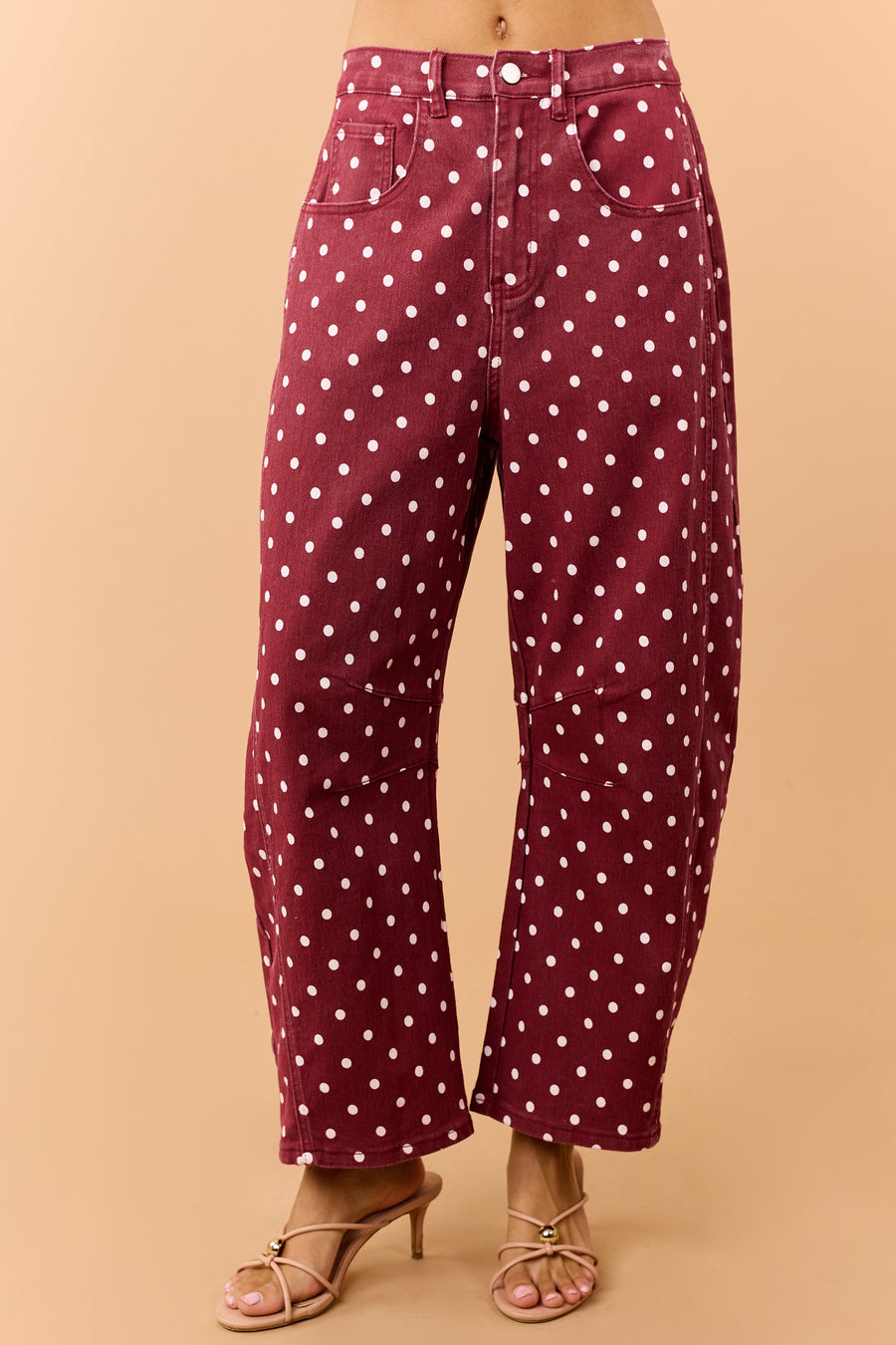 Maroon Polka Dot Stretchy Crop Barrel Jeans