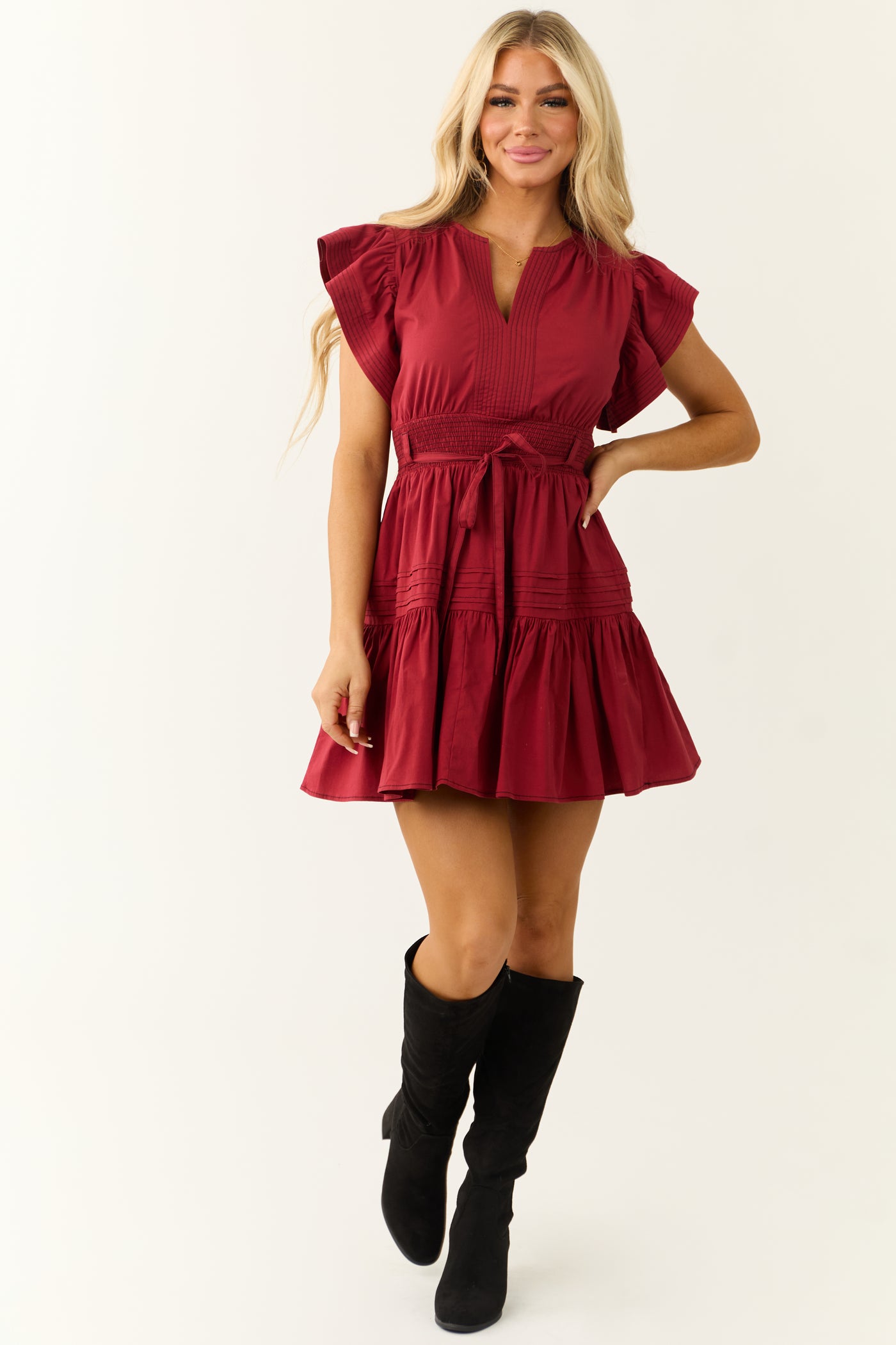 Maroon Ruffle Short Sleeve V Neck Mini Dress | Lime Lush Boutique Maroon Ruffle Short Sleeve V Neck Mini Dress | Lime Lush Boutique
