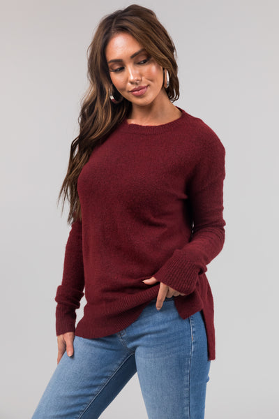 Maroon Two Tone Crew Neck Relaxed Sweater