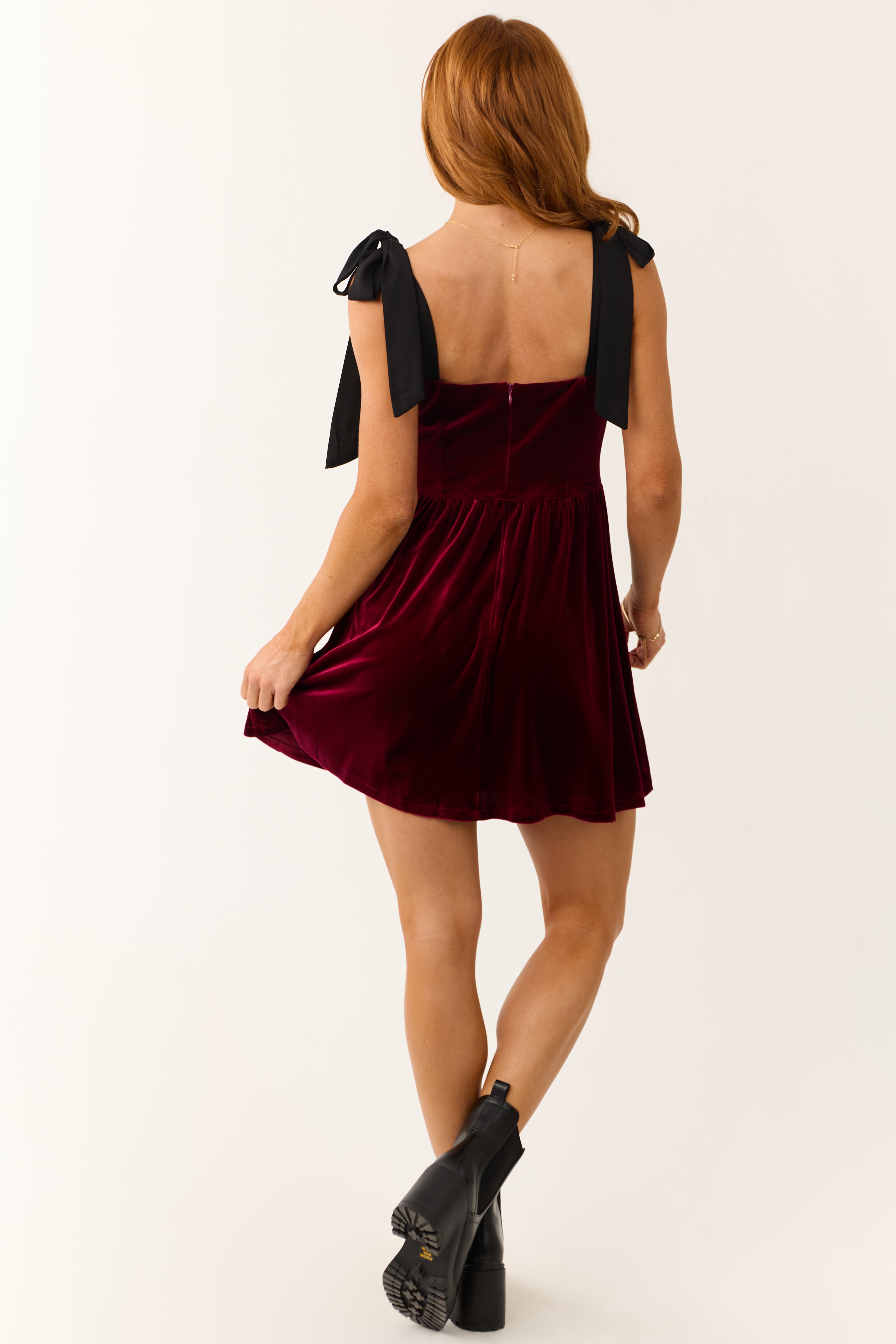 Maroon Velvet Contrast Strap Short Dress | Lime Lush Boutique