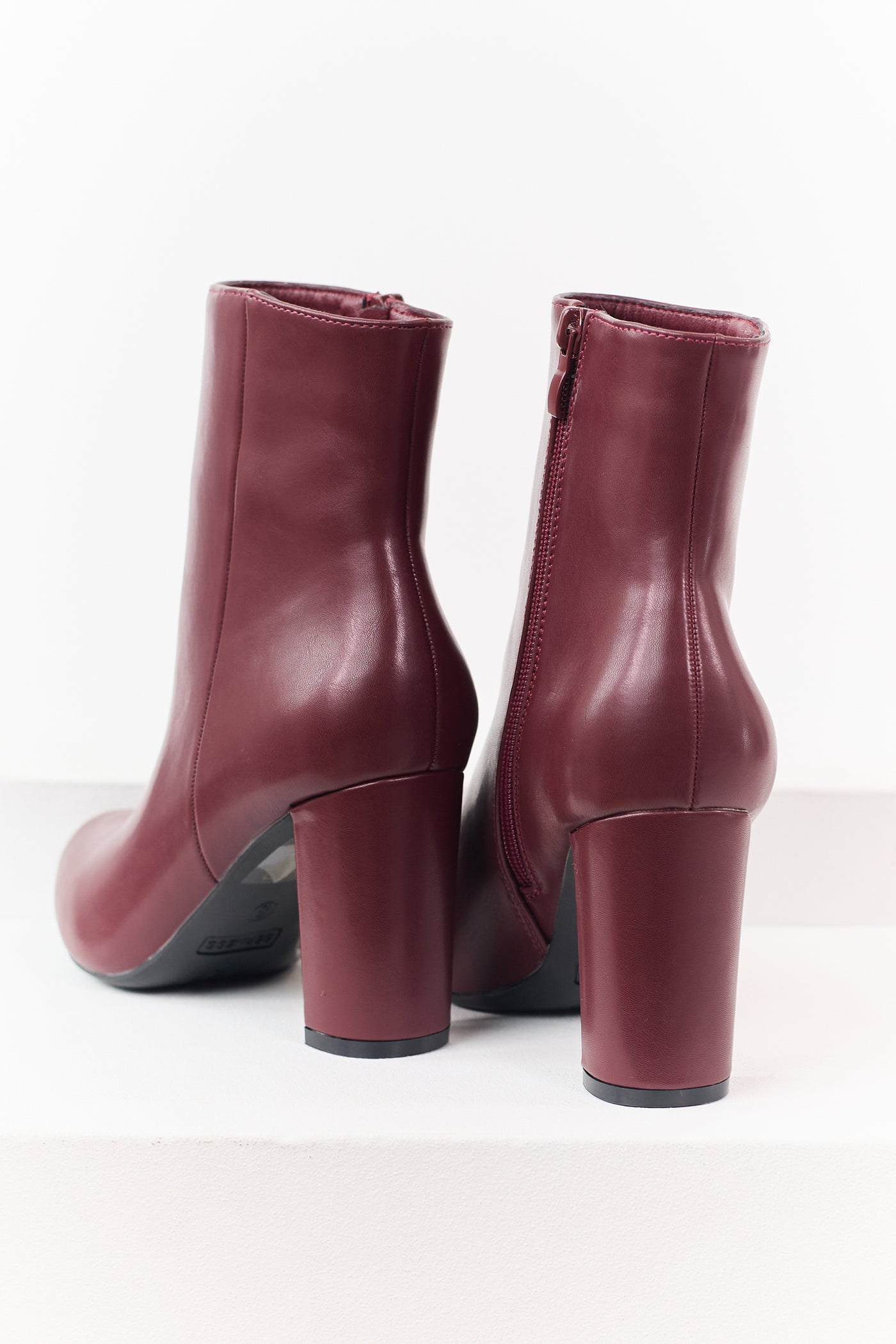 Maroon Faux Leather Pointed Toe Block Heel Booties