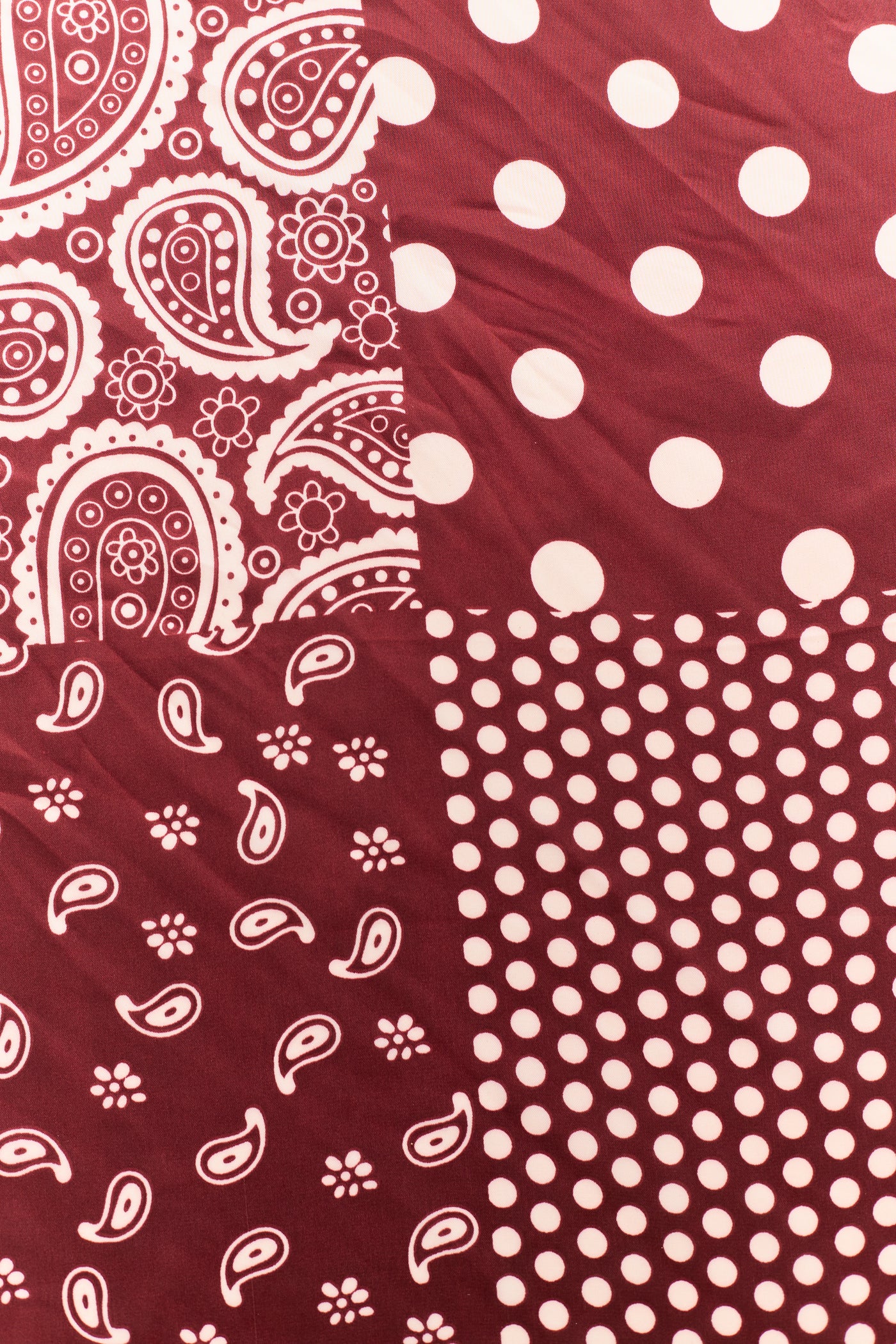 Maroon Satin Paisley and Polka Dot Bandana Scarf