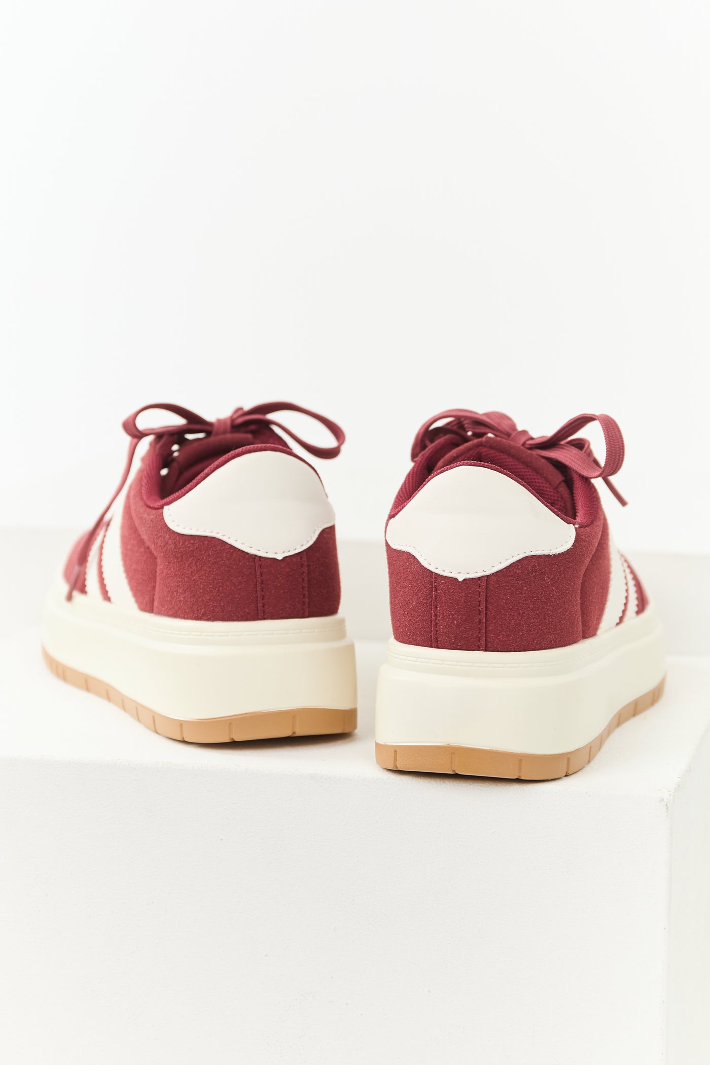 Maroon and Off White Lace Up Platform Sneakers