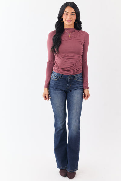 Marsala Ruched High Neck Double Layer Top
