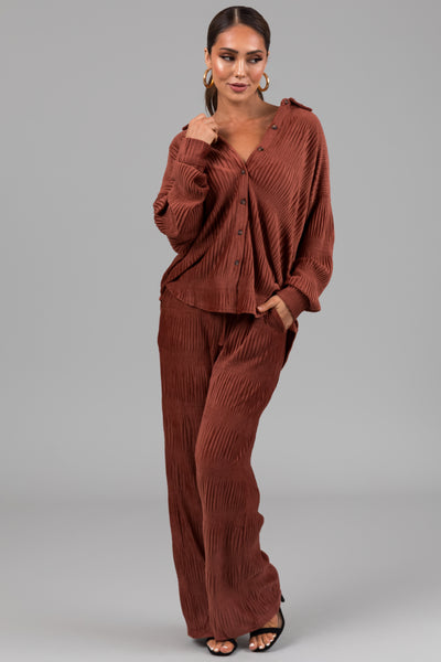 Marsala Super Soft Crinkle Velvet Wide Pants