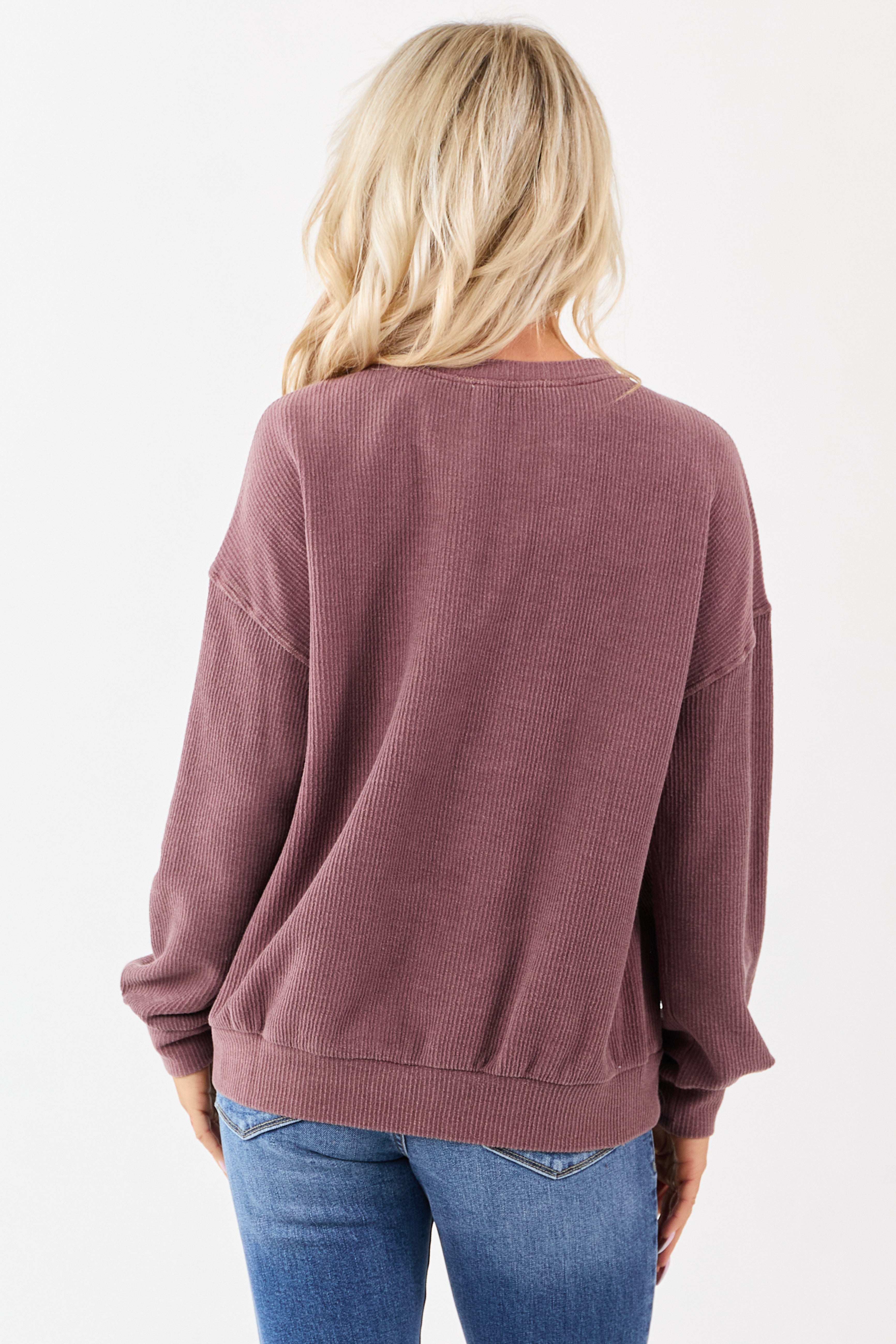 Marsala 'Texas' Graphic Long Sleeve Rib Knit Sweater