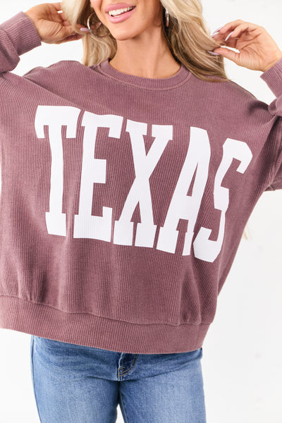 Marsala 'Texas' Graphic Long Sleeve Rib Knit Sweater
