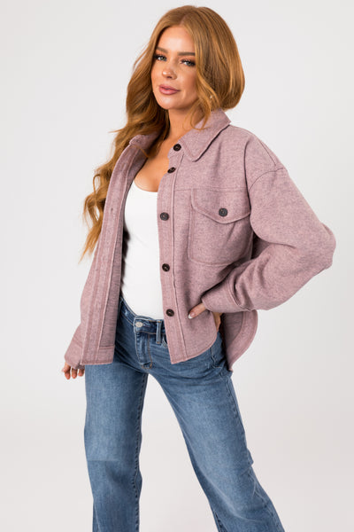 Mauve Button Up Shirt Jacket with Front Pockets