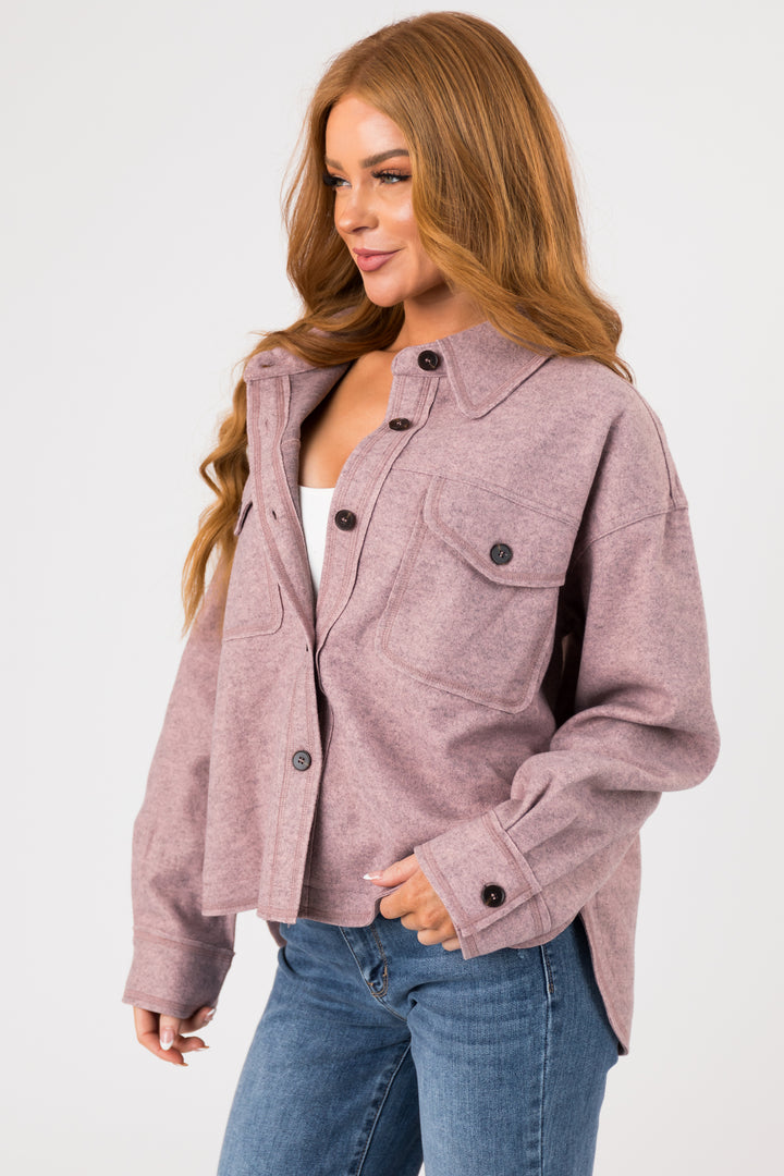 Mauve Button Up Shirt Jacket with Front Pockets