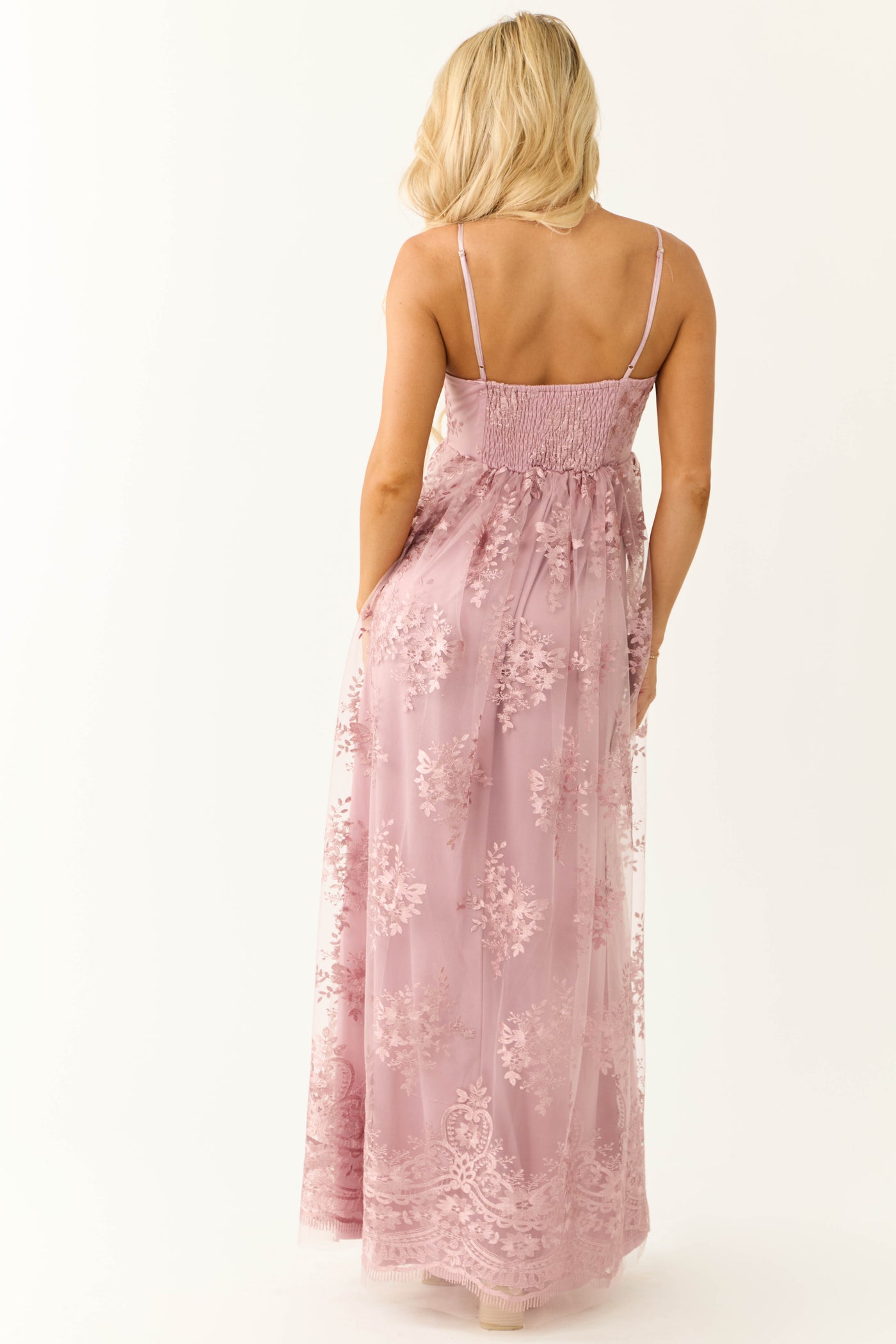 Mauve Floral Detail Sleeveless Maxi Dress | Lime Lush Boutique