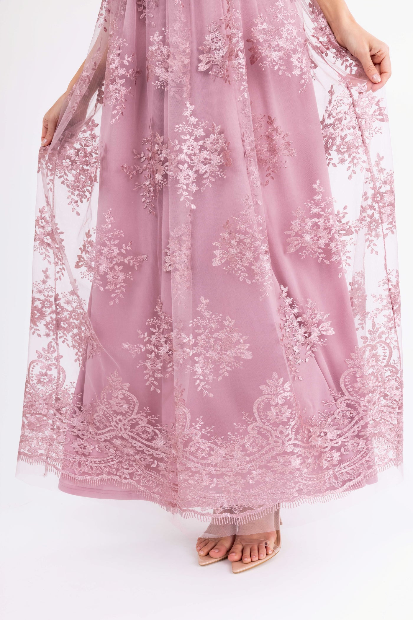 Mauve Floral Detail Sleeveless Maxi Dress
