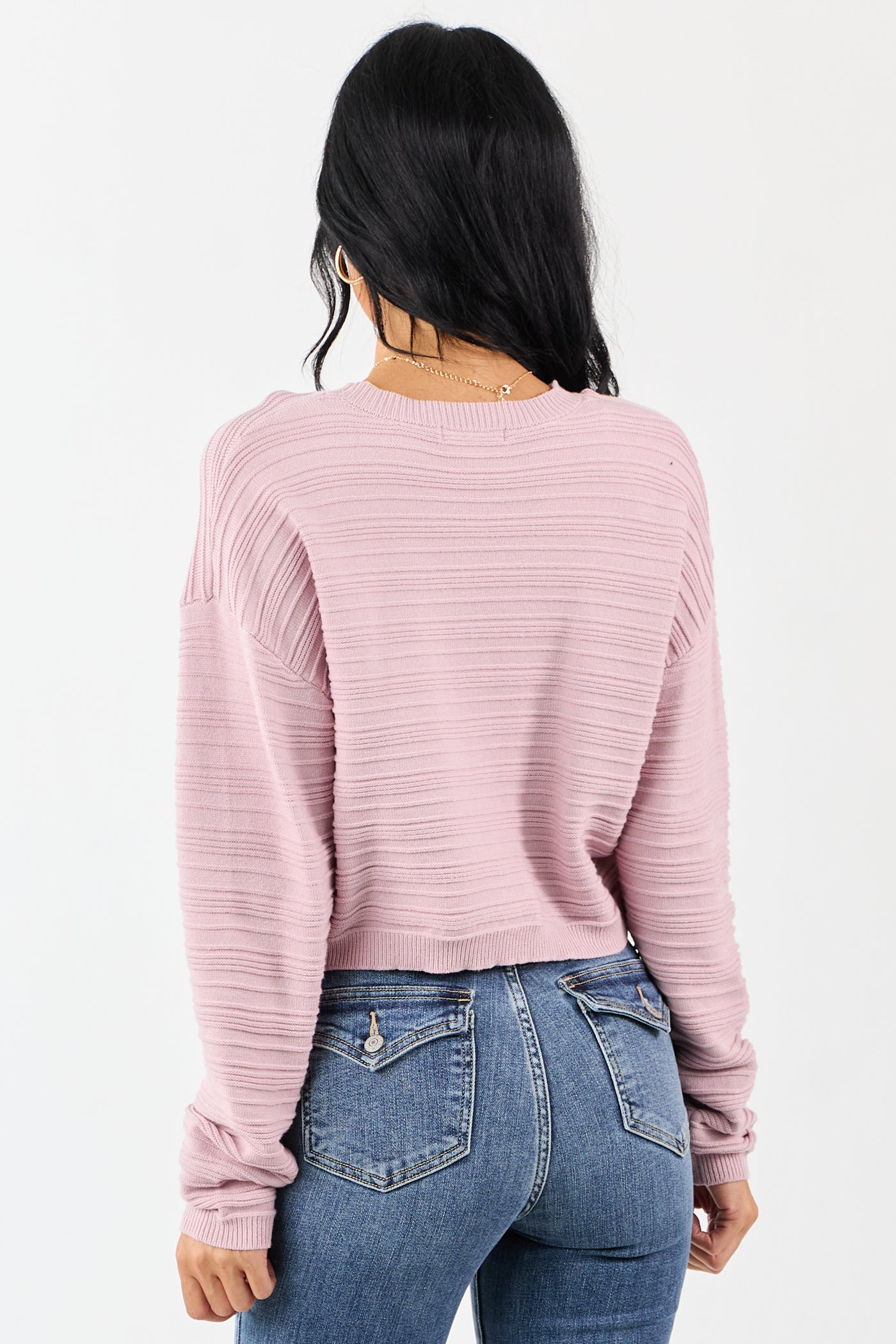 Mauve Long Sleeve Textured Knit Cropped Sweater