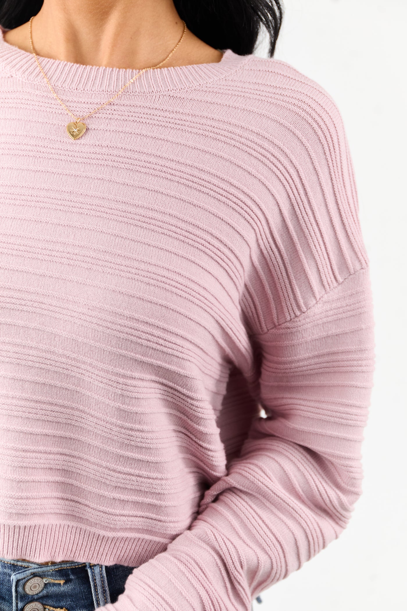 Mauve Long Sleeve Textured Knit Cropped Sweater
