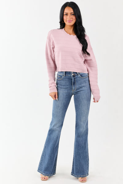 Mauve Long Sleeve Textured Knit Cropped Sweater