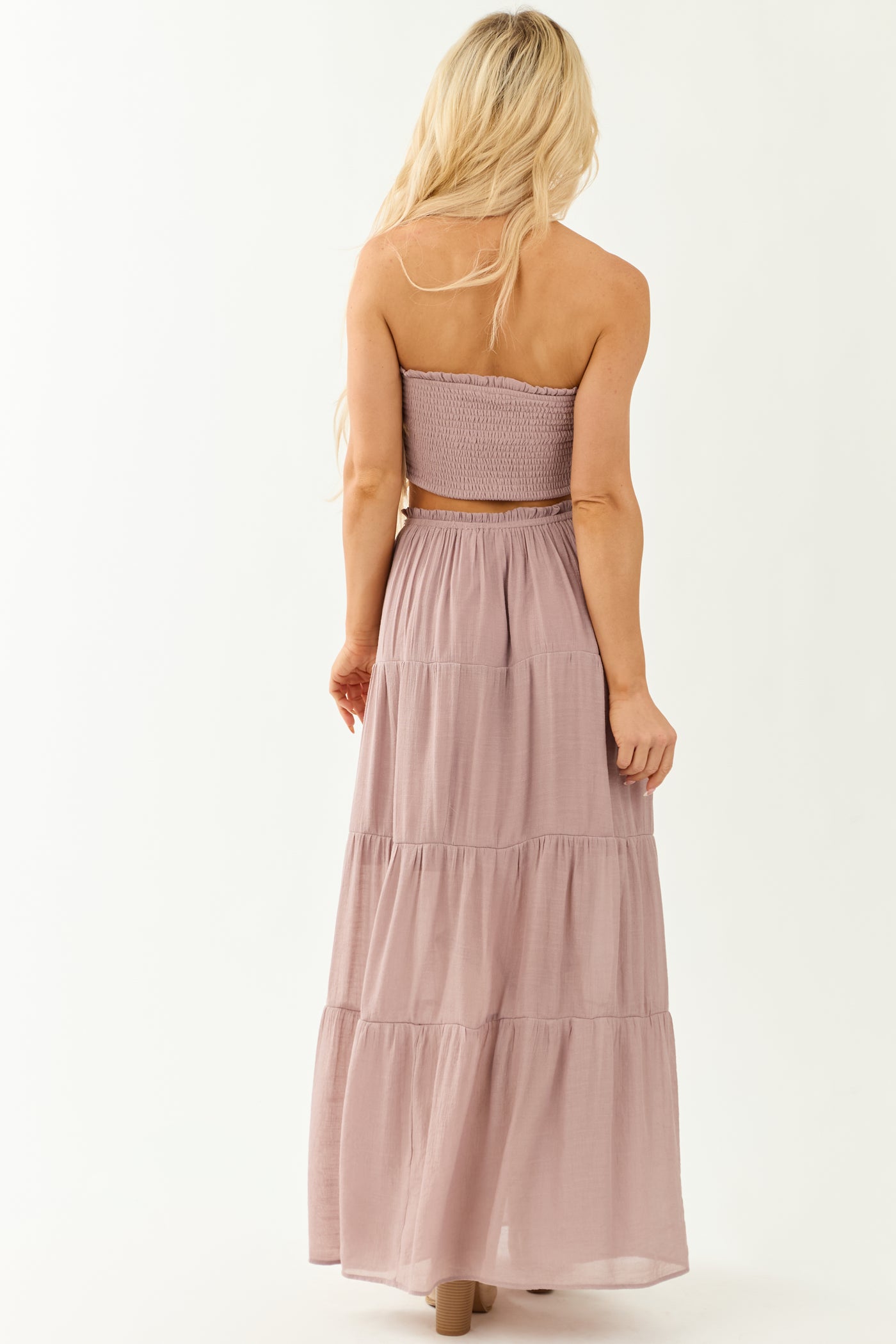 Mauve Smocked Bandeau and Tiered Skirt Set