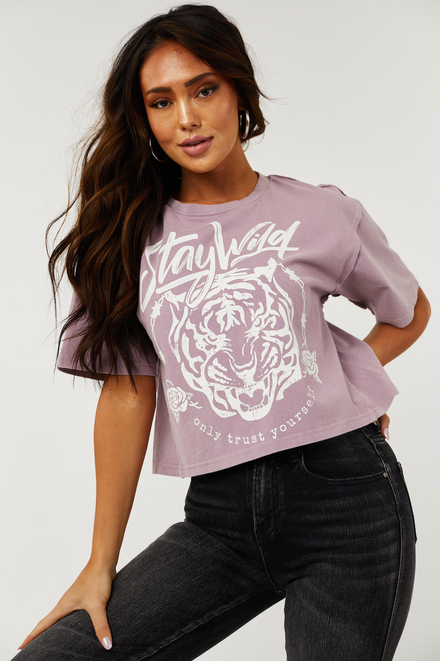 Mauve 'Stay Wild' Short Sleeve Graphic Top