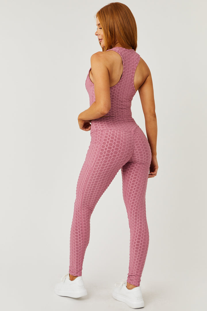 Mauve Textured Racerback Crop Top and Leggings Set