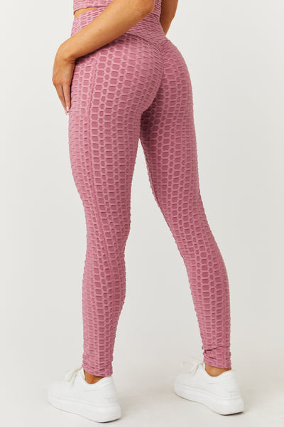 Mauve Textured Racerback Crop Top and Leggings Set