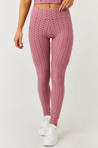 Mauve Textured Racerback Crop Top and Leggings Set